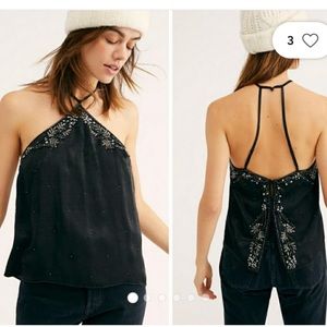 NWT Free People Black Victoria Embellished Cami